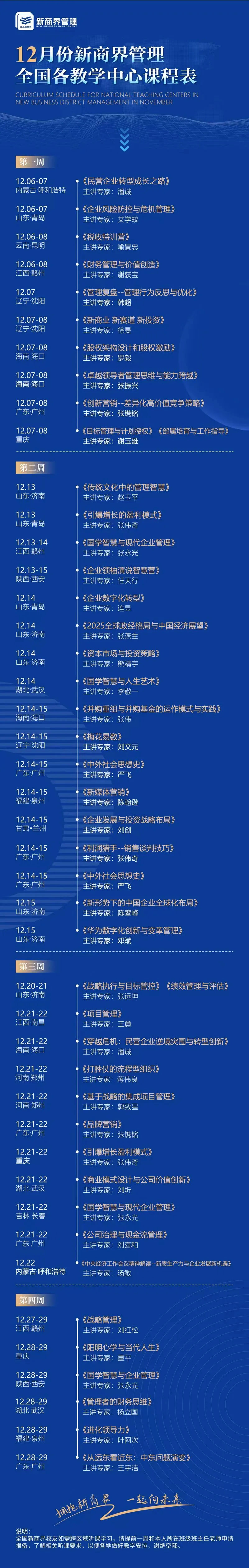 12月份新商界管理全国各教学中心课程表，速度收藏！
